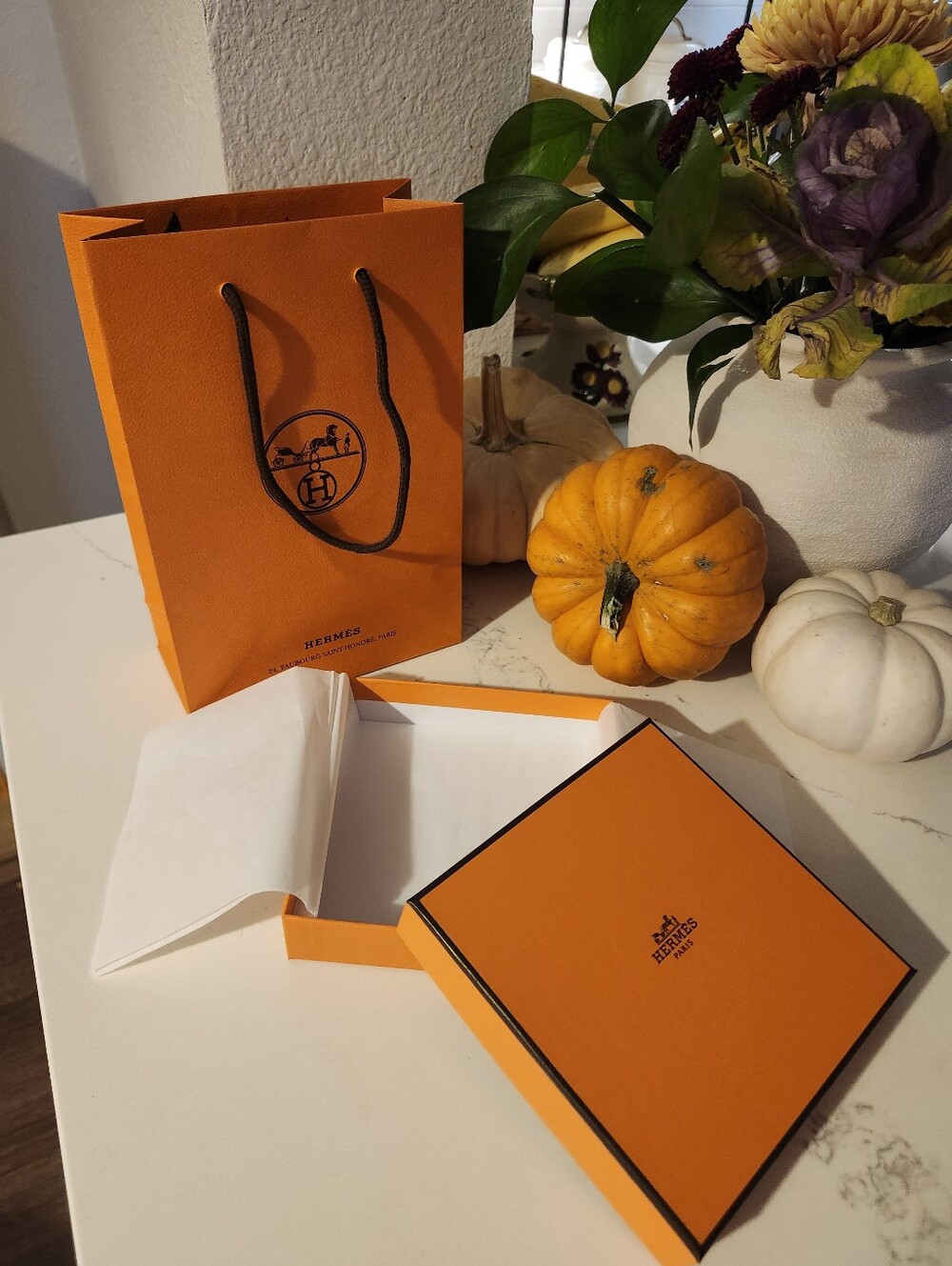Authentic Hermès Orange Box & Shopping Bag — EMPTY Packaging